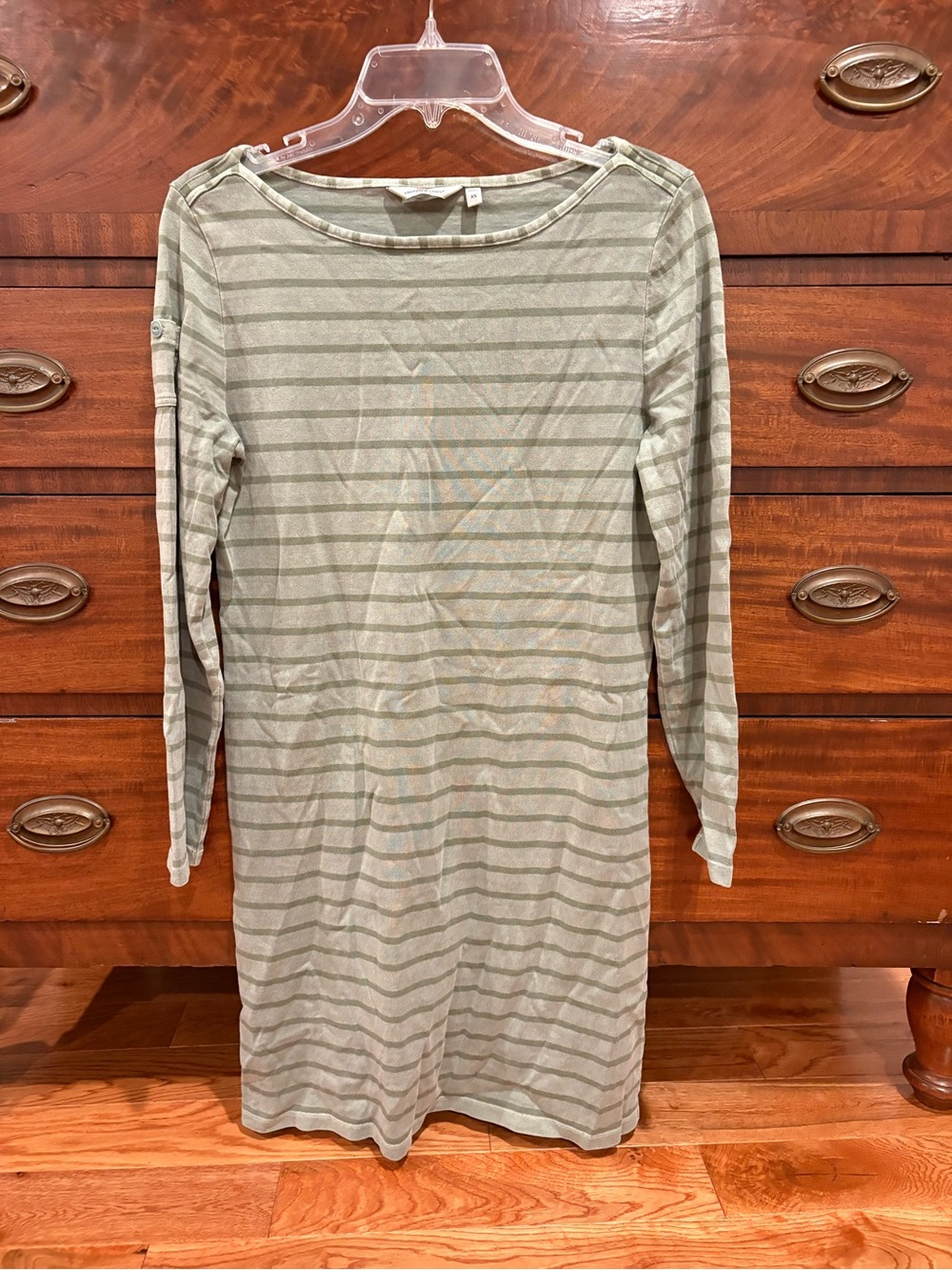 Vineyard Vines Olive Green boatneck Striped Long-Sleeve Cotton Knit Dress XS